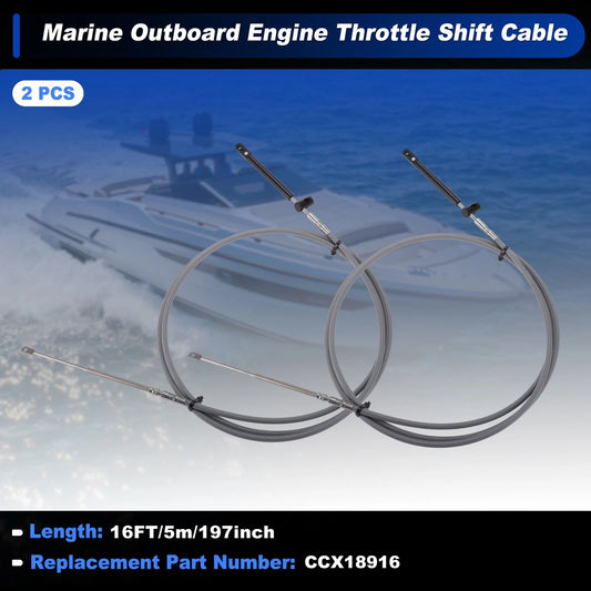 2 x 5m Boat Throttle Shift Control Cable Marine Outboard Remote Cable Grey