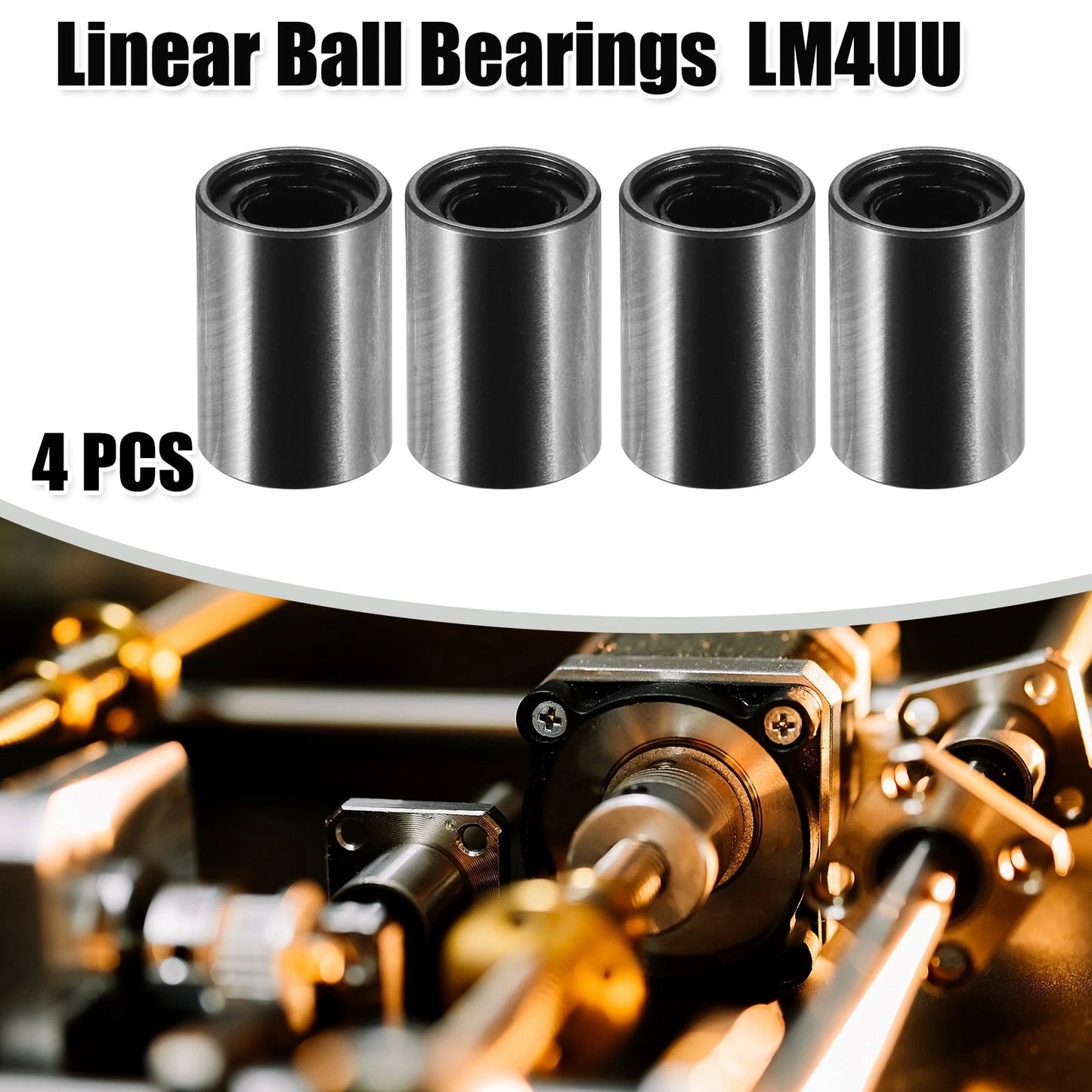 4 x LM4UU 4mm IDx8mm ODx12mm Linear Ball Bearings Silver Tone for Car