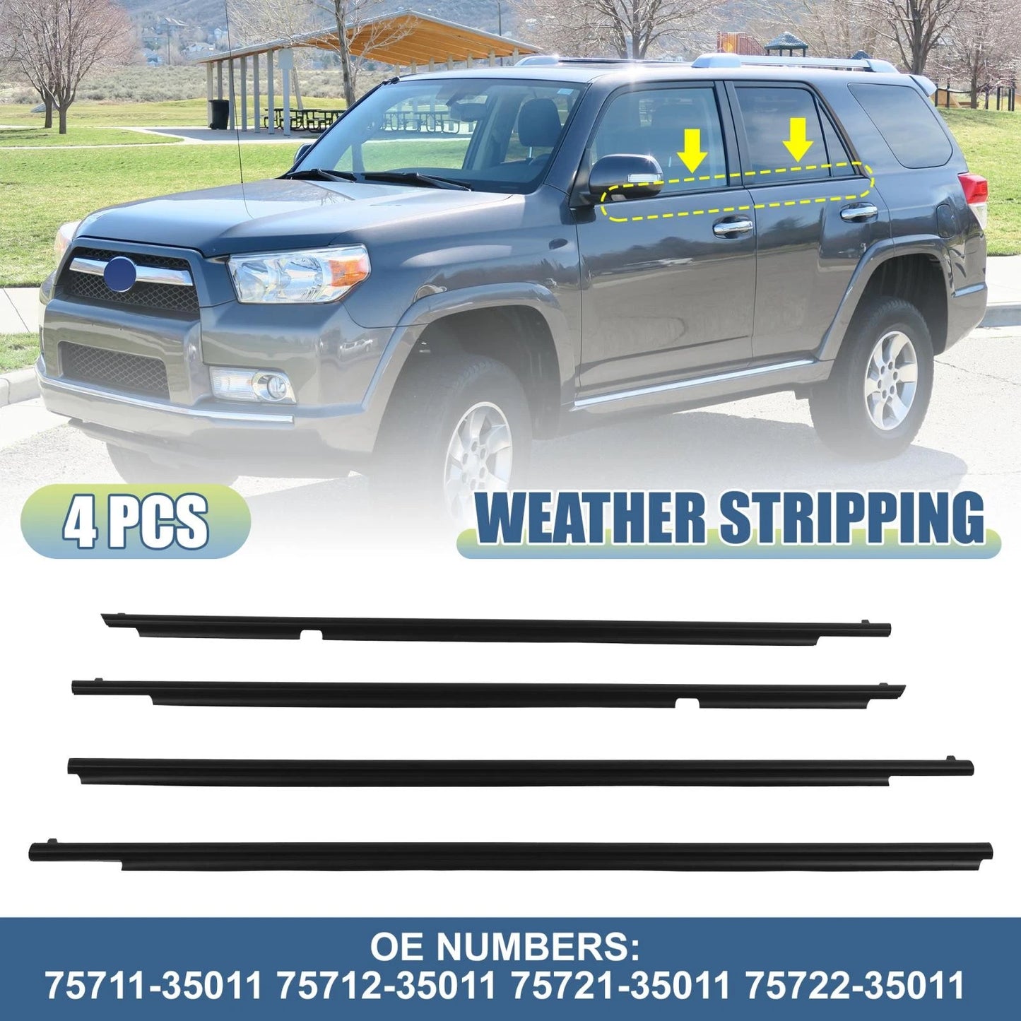 4pcs Window Weatherstrip Molding Door Seal for Toyota 4Runner (2010-2021)