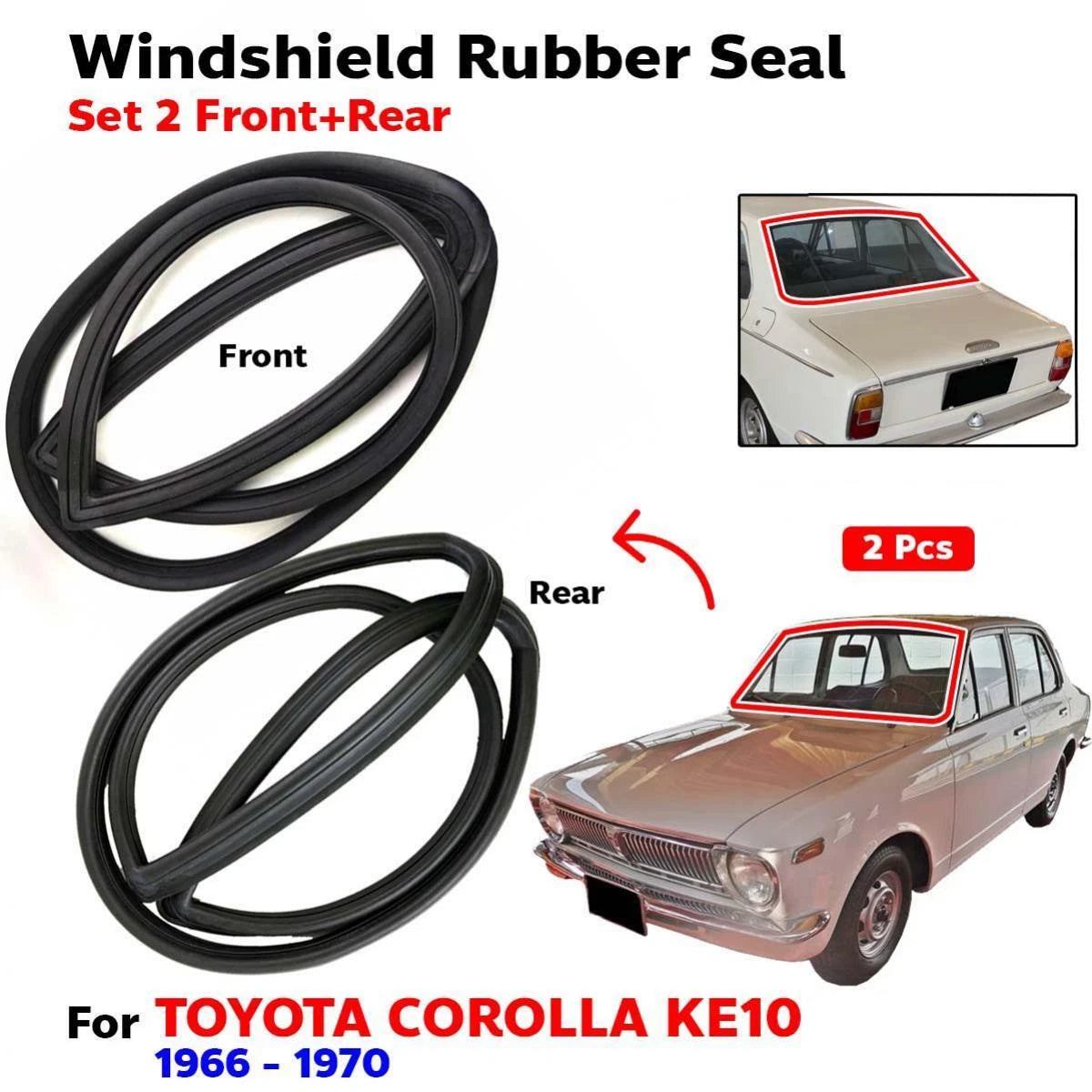 Windshield Rubber Seal Front Rear Set 2 Fits Toyota Corolla KE10 Sedan 1966-70