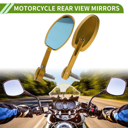 1 Set Motorcycle Rear View Mirrors Oval Shape Gold Tone Aluminum Alloy