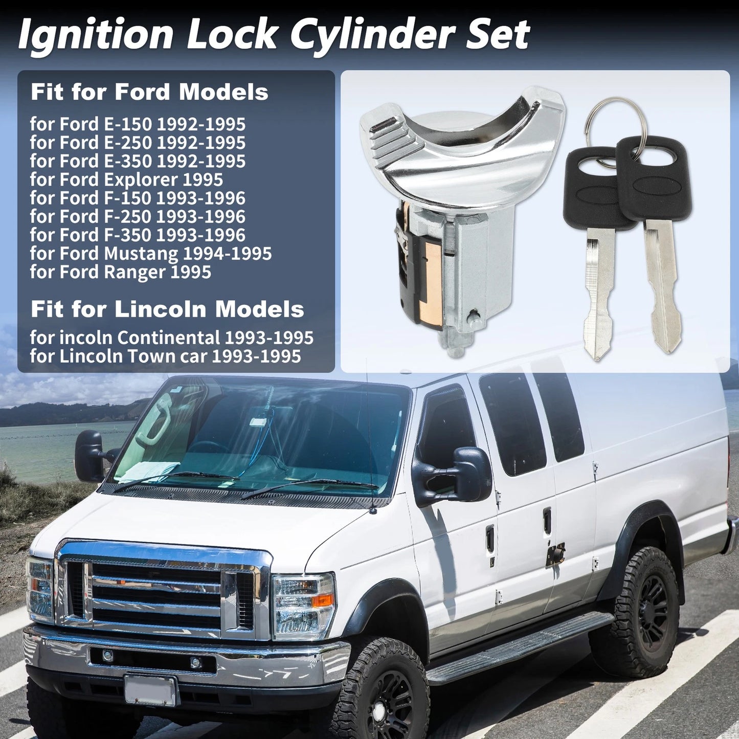 Ignition Lock Cylinder w/ 2 Keys for Ford E-150 E-250 (1992-1995)