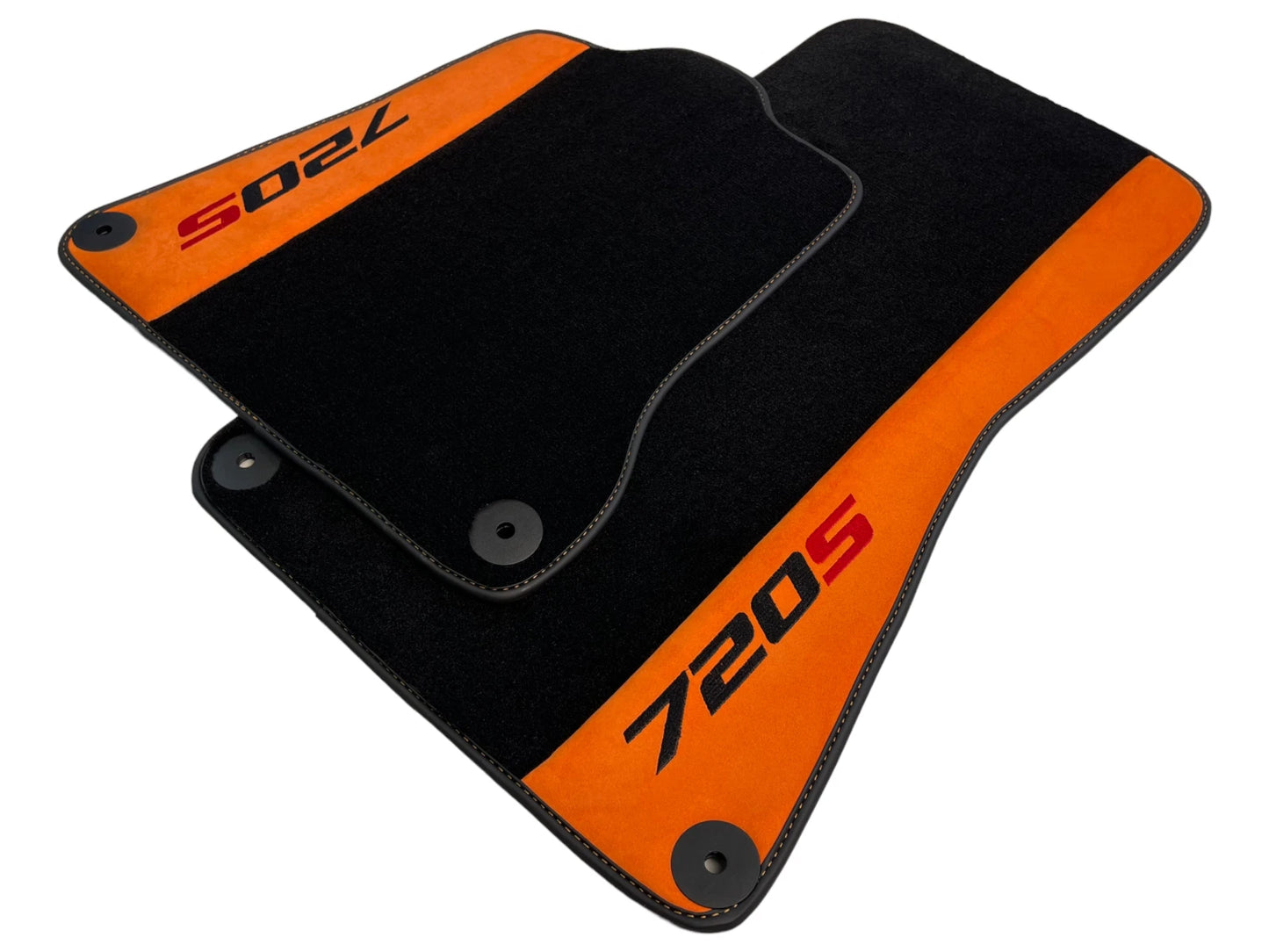 Floor Mats for McLaren 720S 2017-2022 Black Tailored Carpets with Orange Alcantara