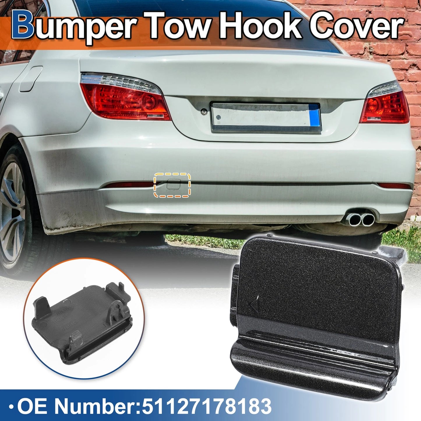 Rear Car Bumper Tow Hook Cover for BMW 528i 535i 550i Dark Gray