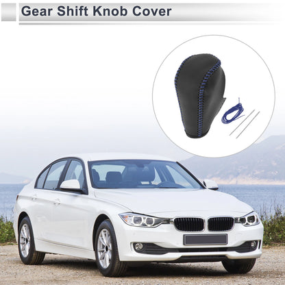Gear Shift Knob Cover for BMW 3 Series 2004-2012 Black Blue Faux Leather