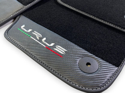 Black Floor Mats for Lamborghini Urus 2018-2024 with Carbon Fiber Leather