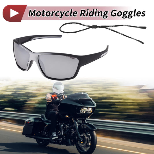 Set Motorcycle Riding Goggles Silver Tone Gray Lens Black White Frame PC UV400