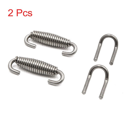 2 x Exhaust Pipe Spring with Pull Hook Stainless Steel Silver Tone for Motorcycle