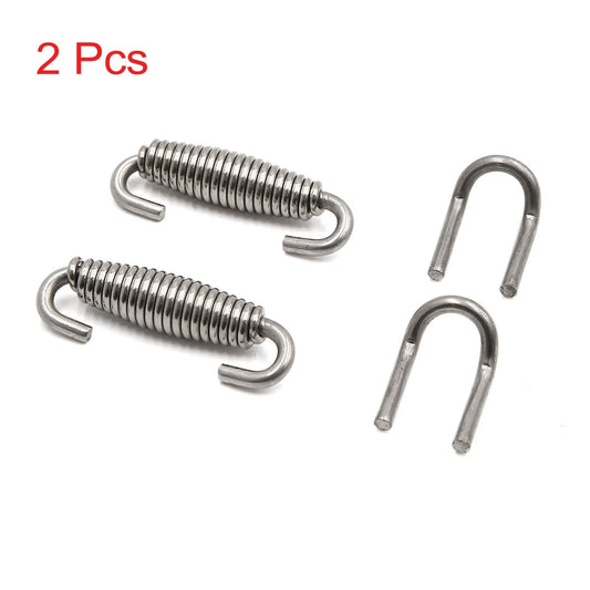 2 x Exhaust Pipe Spring with Pull Hook Stainless Steel Silver Tone for Motorcycle