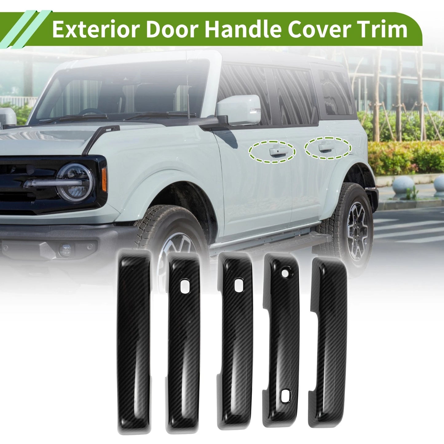 Carbon Fiber Black ABS Exterior Door Handle Cover Trim for Ford Bronco (2021-2025)