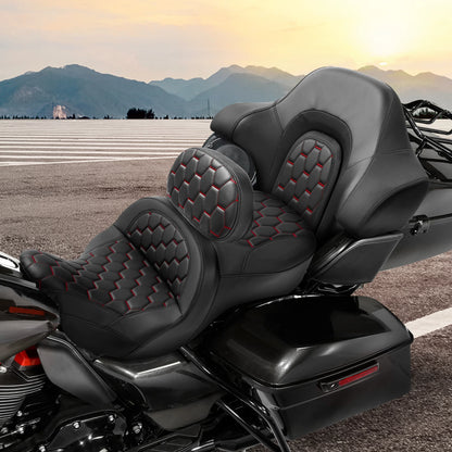 Black Red Driver Passenger Gel Seat Backrest for Harley Road King (2014-2023)