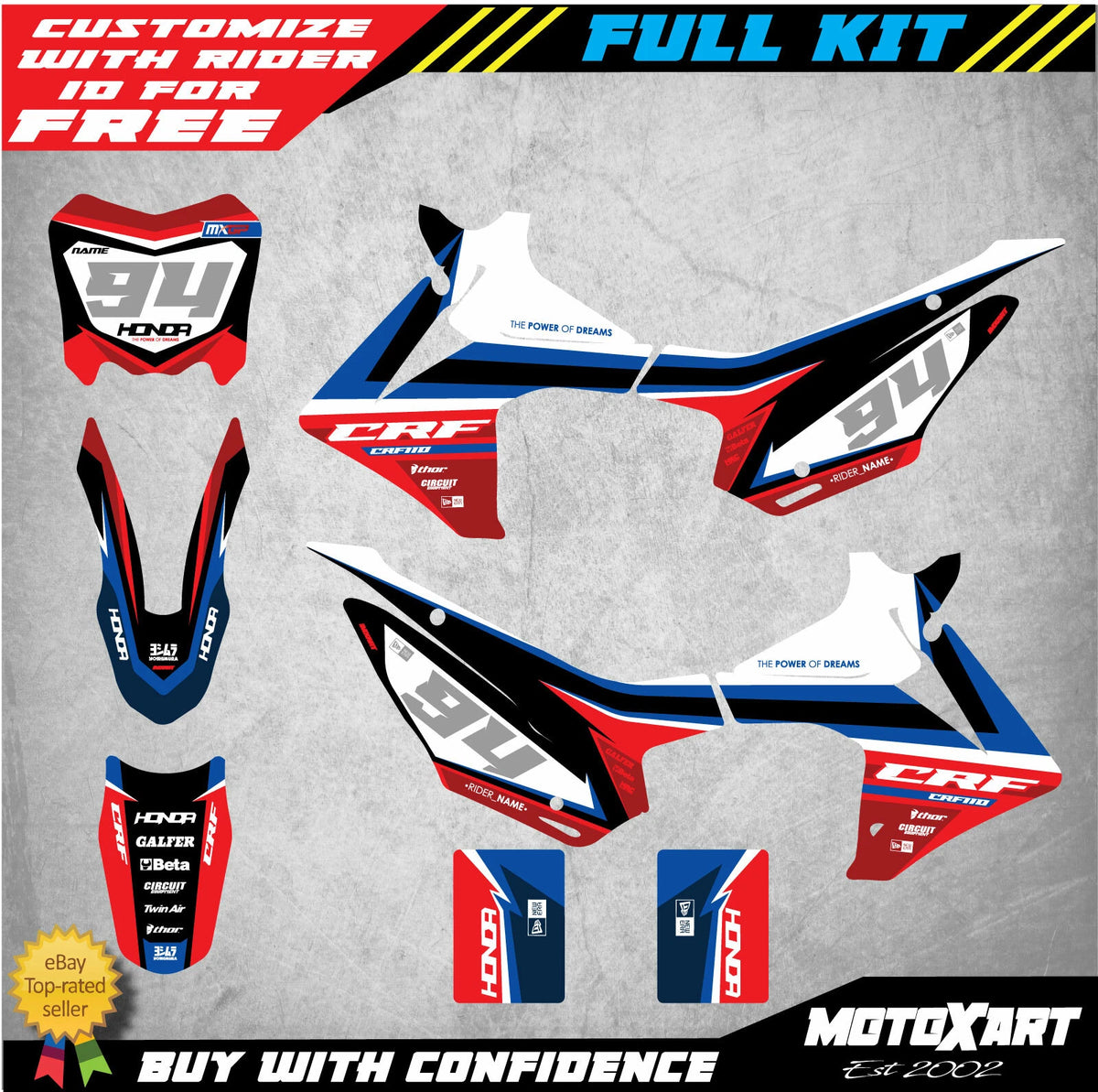 Custom Graphics Full Kit for Honda CRF 110 (2013-2018) FLUID STYLE Stickers
