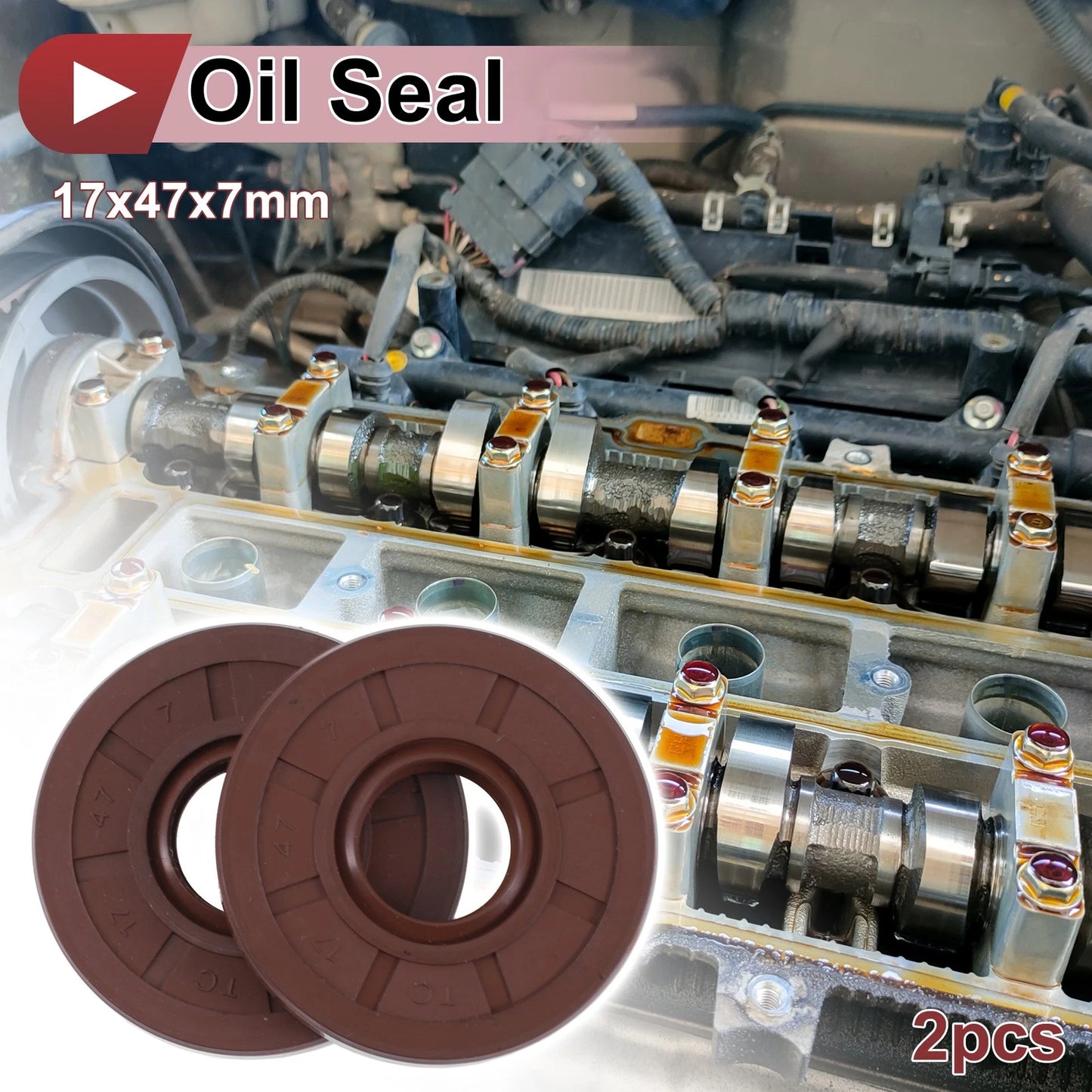 Oil Seal 2 x 17x47x7mm Rotary Shaft Seal FKM Brown for MakeModel