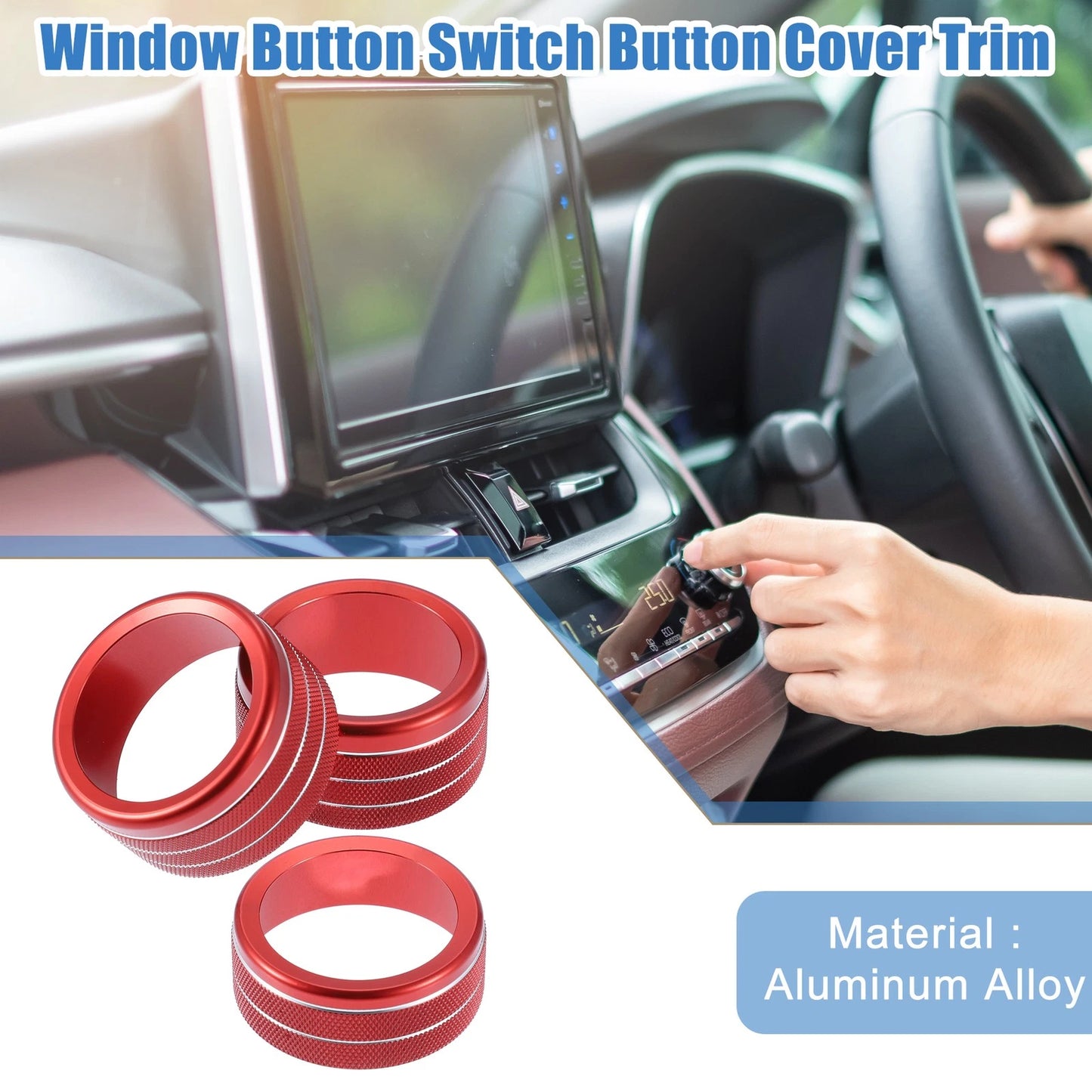 4WD Switch Knob Cover Ring for Toyota Tundra Red (Set of 3)