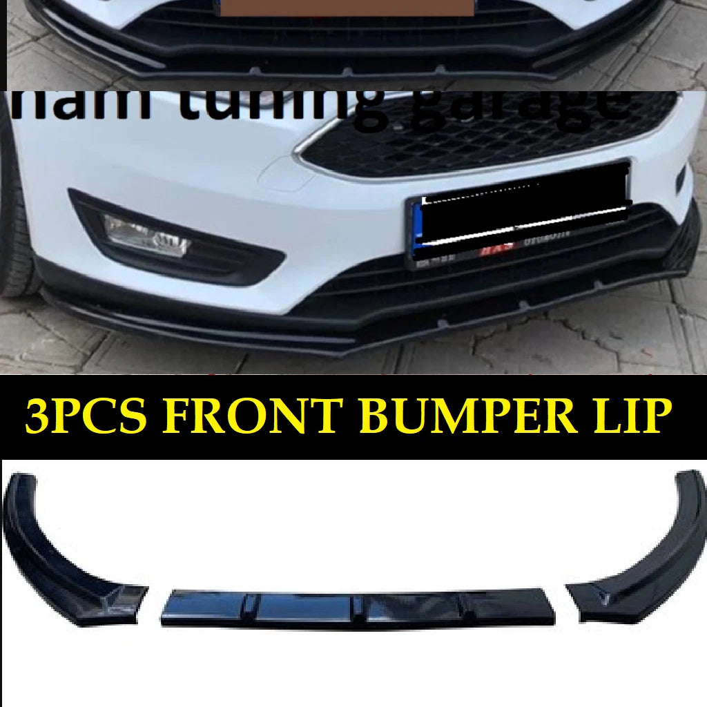 Front Bumper Lip Splitter for Ford Focus MK3 MK3.5 (2011-2018) 3 Pcs