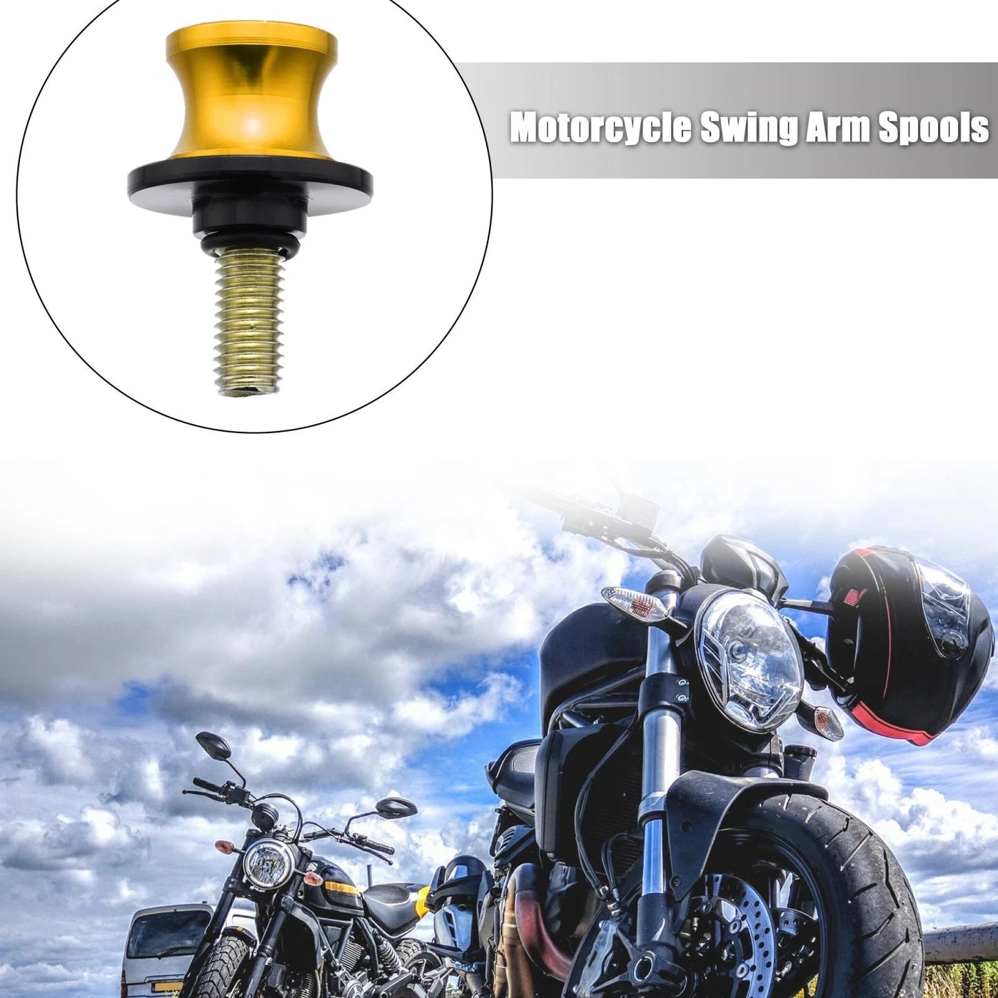 2 x 10mm Swing Arm Spool Rear Stand for Motorcycle Gold Tone