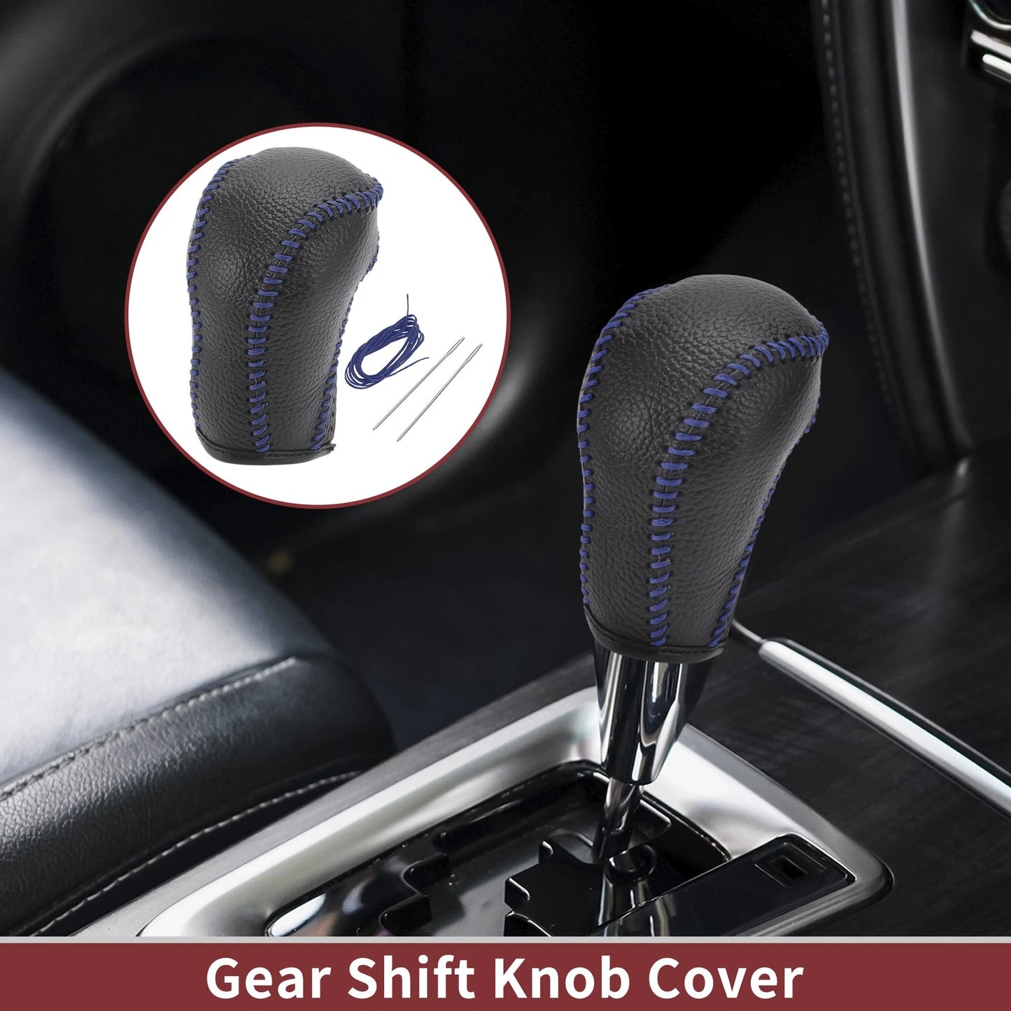 Gear Shift Knob Cover for Mazda CX-5 (2013-2014) Black Blue Faux Leather