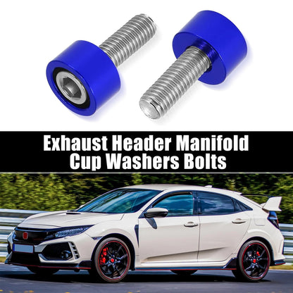 9 x M8x1.25 Exhaust Header Cup Washers Bolts Blue for Honda Acura
