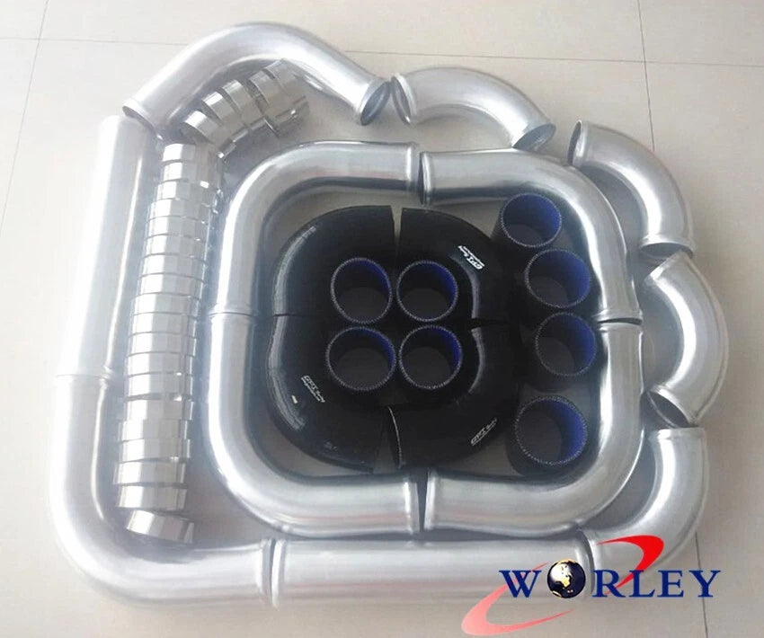 2.25" Black Aluminum Universal Intercooler Turbo Piping for Car