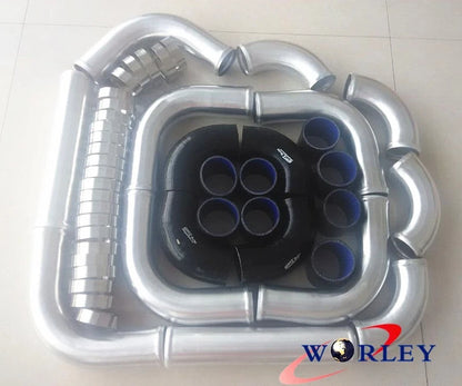 2.25" Black Aluminum Universal Intercooler Turbo Piping for Car