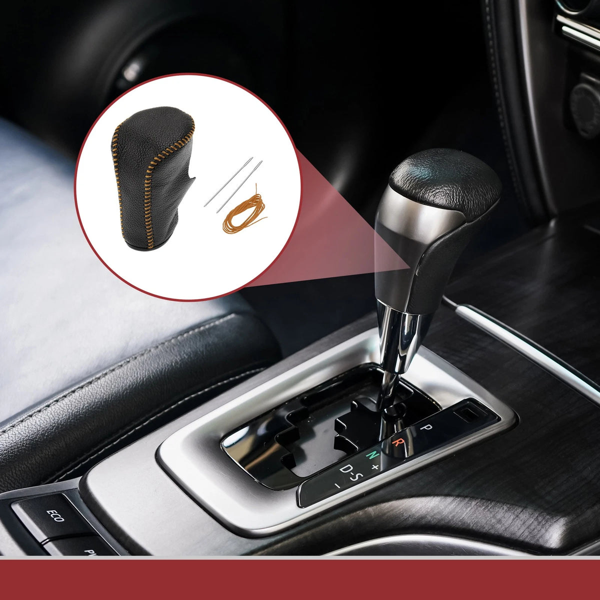 Car Gear Shift Knob Cover for Honda Accord 2008-2012 Black Orange Leather