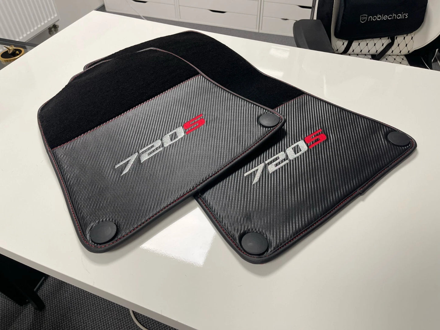 Floor Mats for McLaren 720S Black Tailored Carbon Leather Carpet Set (2017-2023)