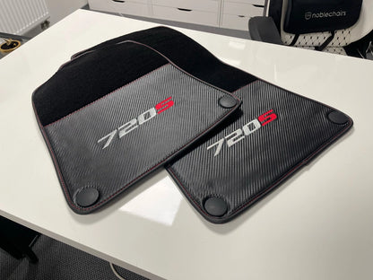 Floor Mats for McLaren 720S Black Tailored Carbon Leather Carpet Set (2017-2023)