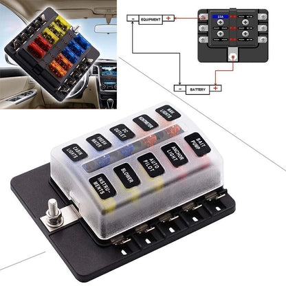 10 Way Circuit ATO ATC Blade LED Fuse Box Block Holder for Car