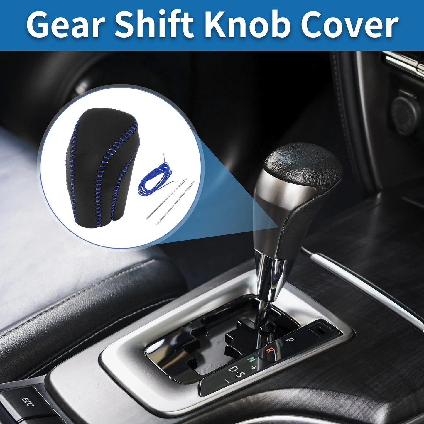 1pc Gear Shift Knob Cover Black Blue Faux Leather for Toyota Camry (2018–2024)