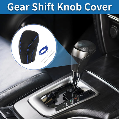 1pc Gear Shift Knob Cover Black Blue Faux Leather for Toyota Camry (2018–2024)
