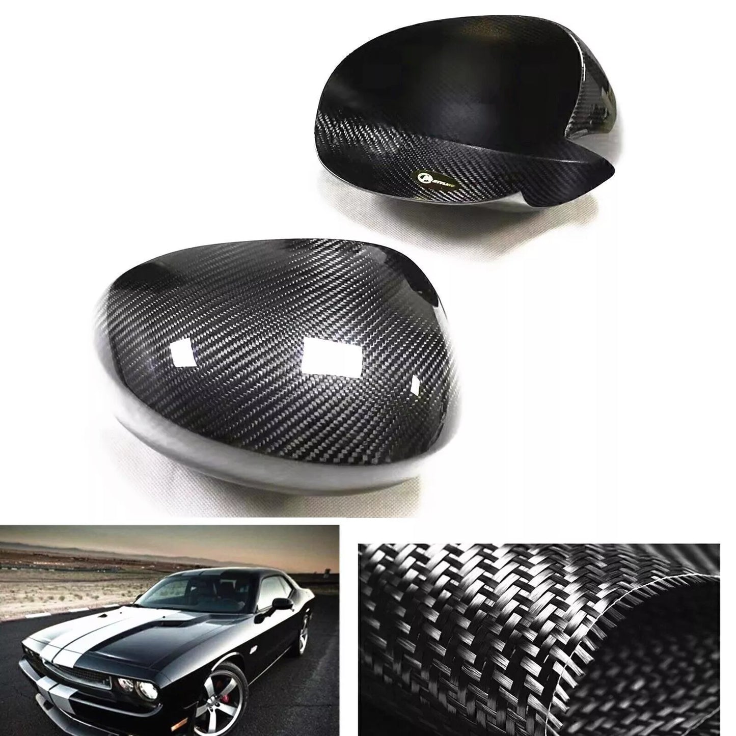 Rear Mirror Cover for Dodge Challenger 2009-2020 Carbon Fiber Black