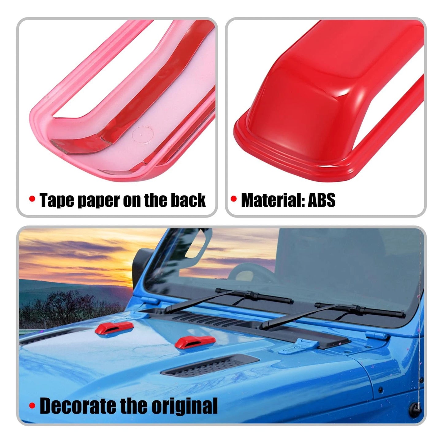 2 x Engine Hood Hinge Cover Stickers for Jeep Wrangler JL JLU (2018-2023)