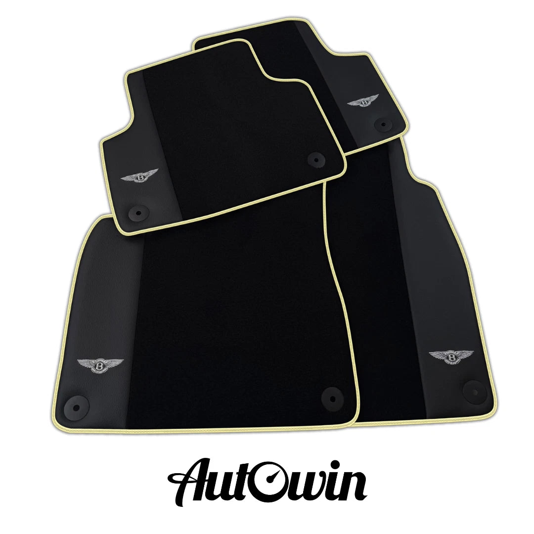 AutoWin Black Floor Mats for Bentley Bentayga 2 x (2015-2023) Beige Trim