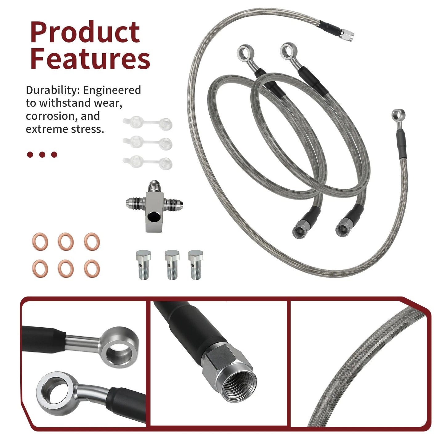 3 x Front Brake Hose Lines Kit for Suzuki Quadsport Z400 LTZ400 LTZ400Z (2003–2008)