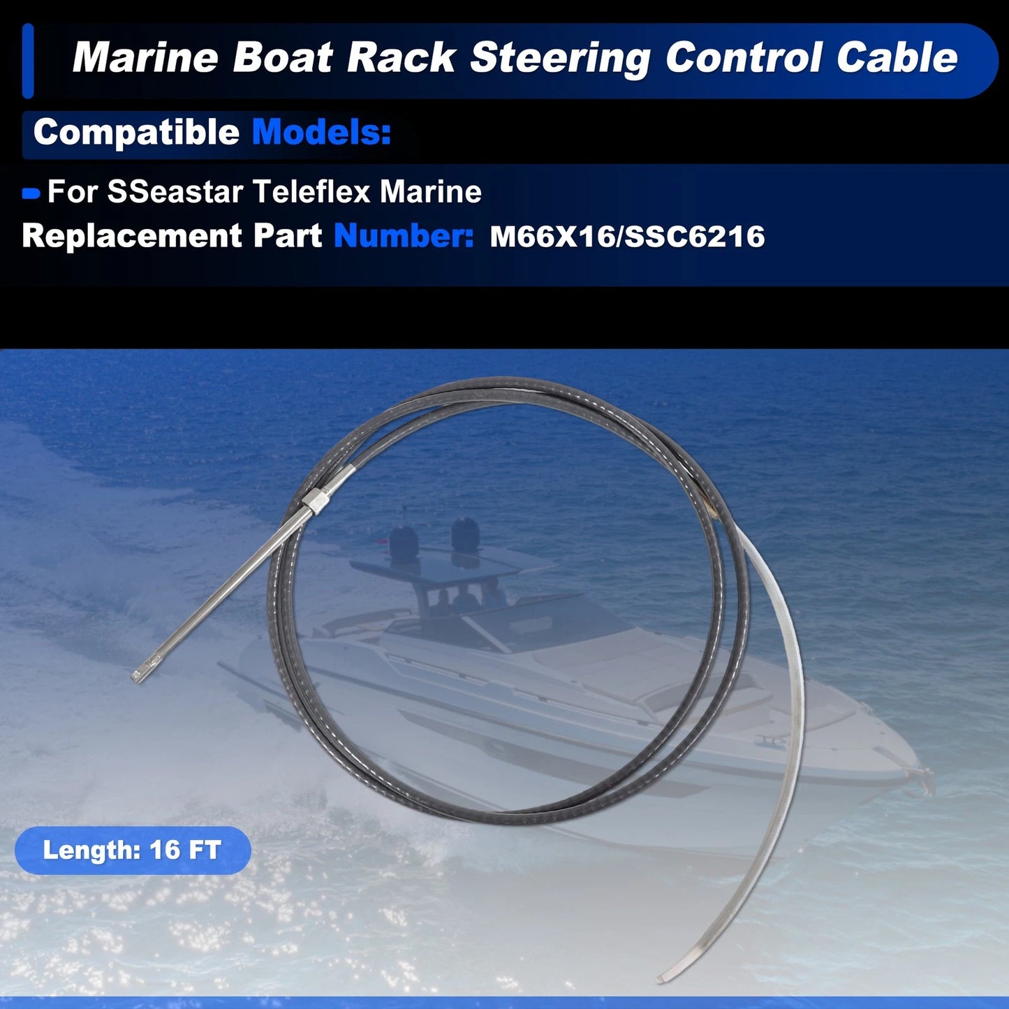 Steering Control Cable 16 ft for Marine Boat Rack