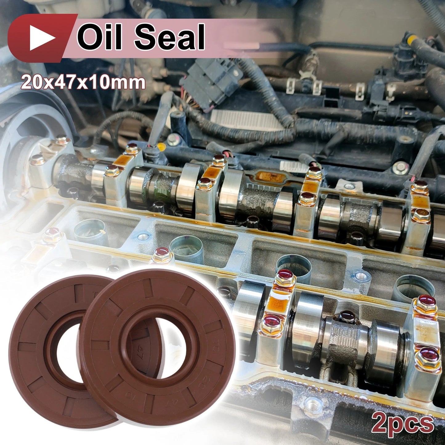 Oil Seal 20x47x10mm FKM Rubber Brown 2 Pcs