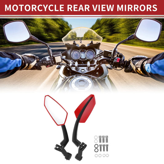 M8/M10 1 Set Side Rearview Mirrors Red Plastic for Motorcycle