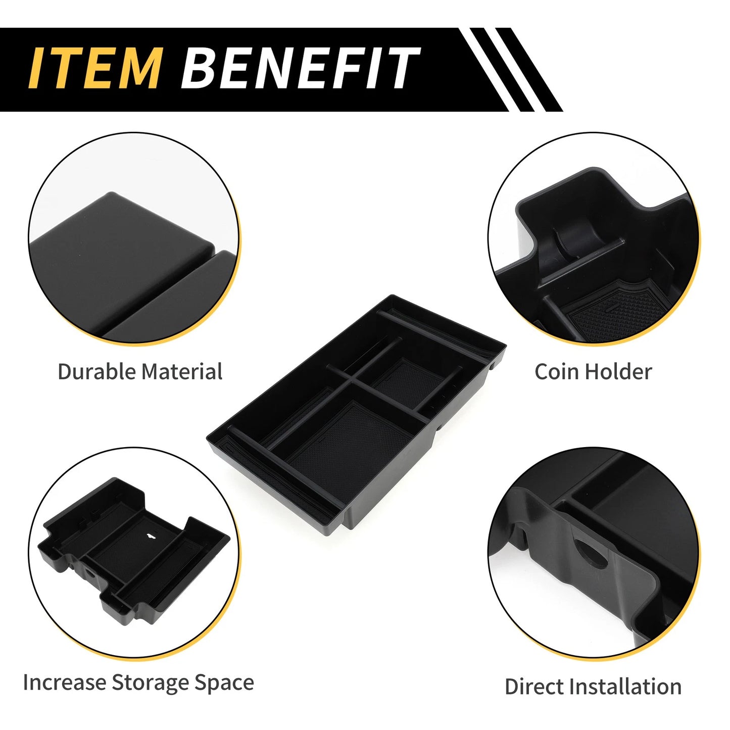 Center Console Organizer Tray for Chevy Silverado GMC Sierra 2500 Black