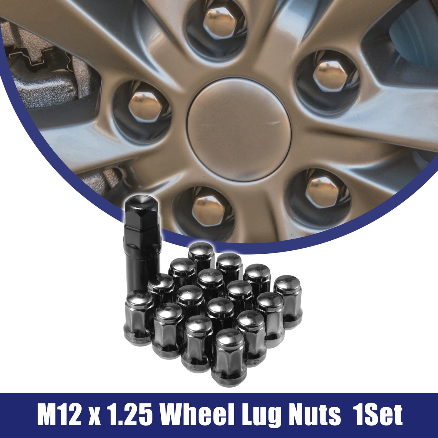 1 Set M12x1.25 Car Wheel Hub Lug Nuts for Honda, Chevy, Nissan Black