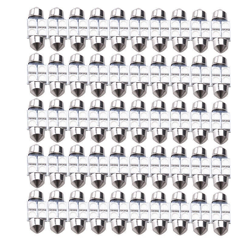 31mm 50pc Festoon 4 SMD 5050 LED Dome Map License Plate Bulbs for Universal