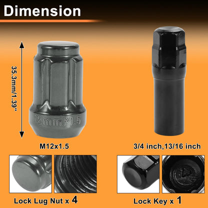 M12x1.5 Tire Wheel Locking Nut with 1 Socket Key for Honda Toyota