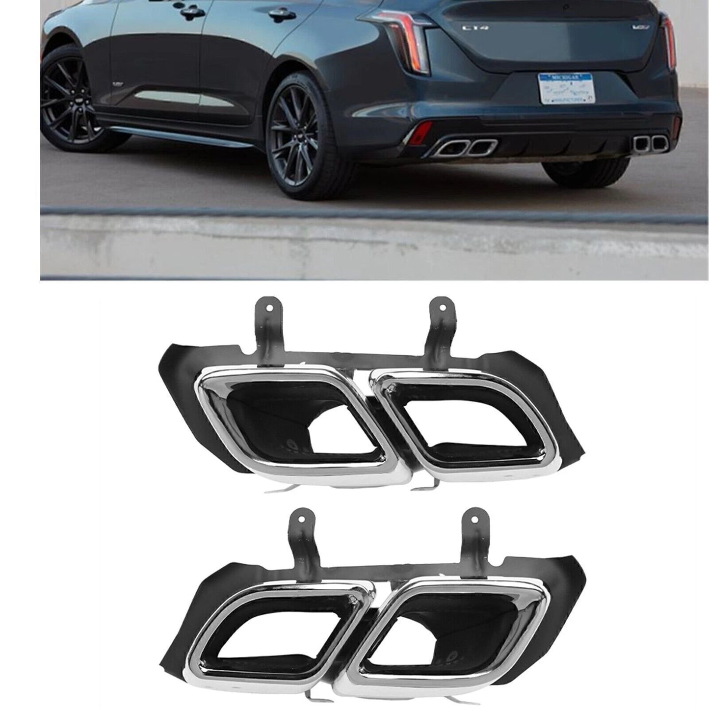 2 x Silver Rear Tail Exhaust Muffler Tips for Cadillac CT4 (2020-2021)