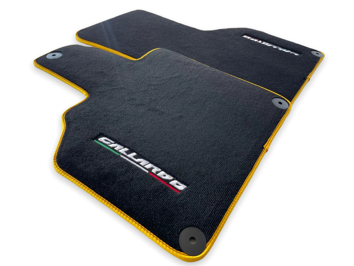 Floor Mats for Lamborghini Gallardo Black Tailored Carpets with Yellow Trim