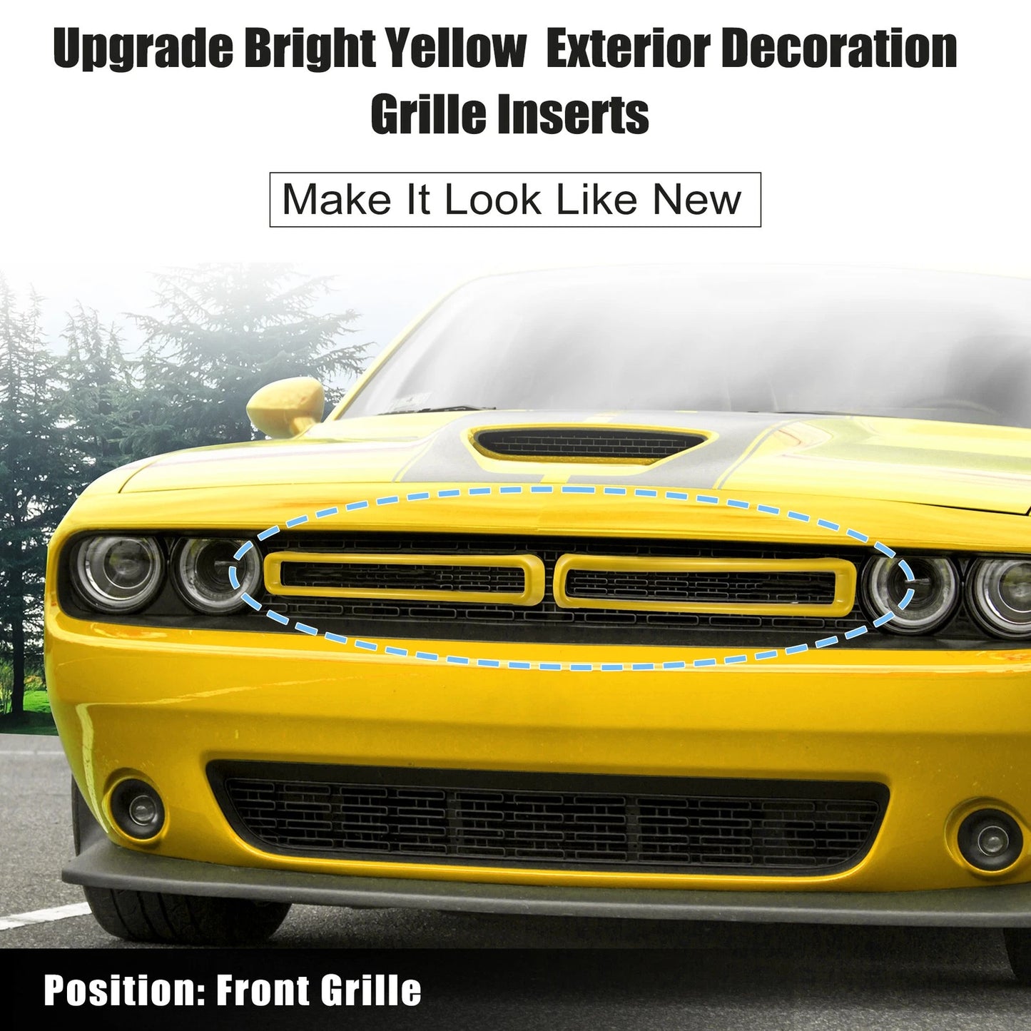 Grille Mesh Inserts Front Exterior Trim for Dodge Challenger (2015-2022) Yellow