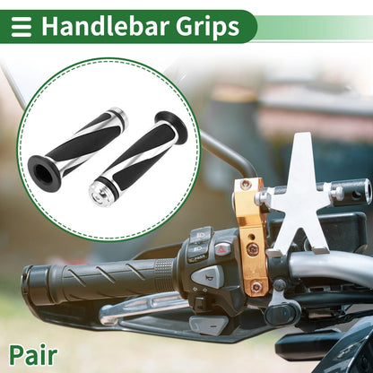 7/8 22mm Hand Grips for Motorcycle Handlebar End Grips Black Silver Tone