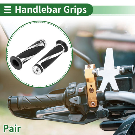 7/8 22mm Hand Grips for Motorcycle Handlebar End Grips Black Silver Tone