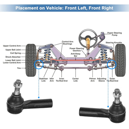 2 x Front Outer Tie Rod End Links for Toyota Matrix, Pontiac (2003-2008)