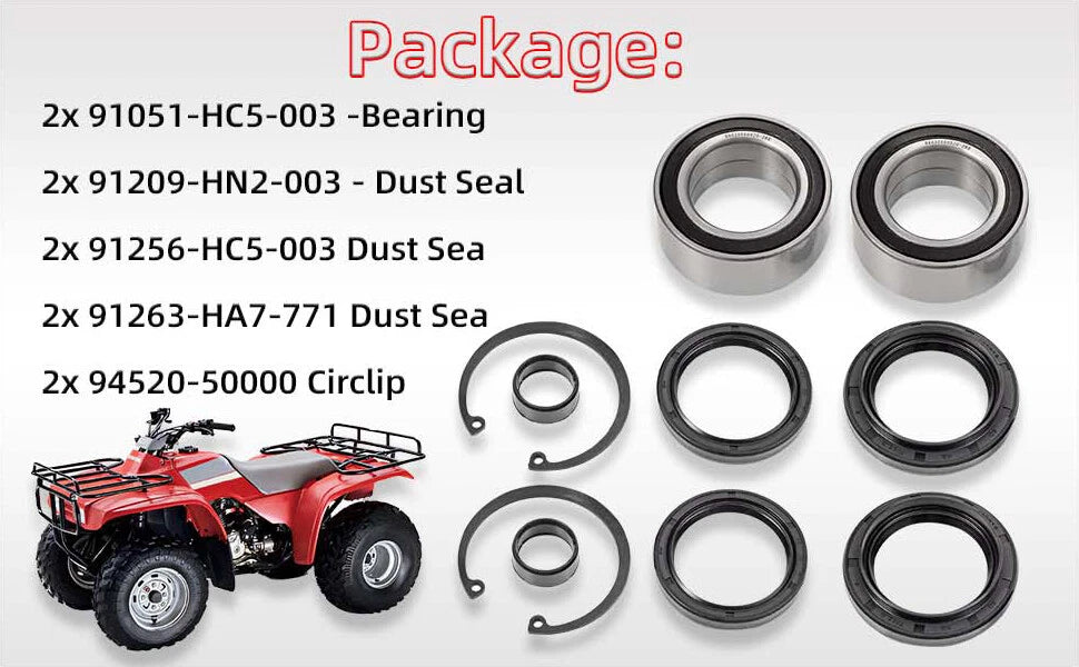 Front Wheel Bearings & Seal Kit for Honda Rancher 350/400/420 4x4
