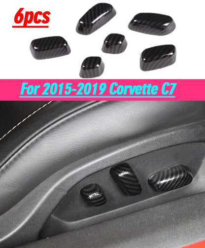 6Pcs Carbon Fiber Seat Button Cover Trim ABS for Corvette C7 (2015–2019)