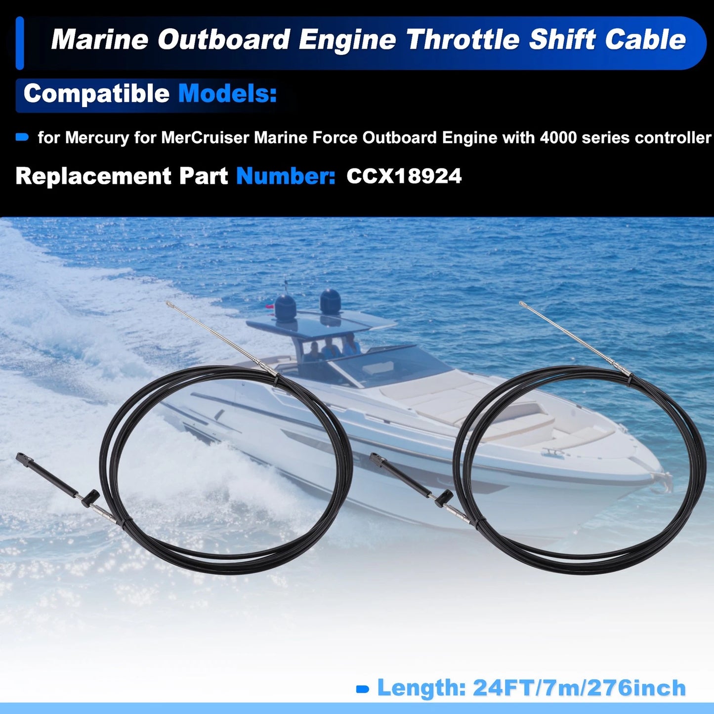 2 x Boat Throttle Shift Control Cable Outboard Remote Cable Black